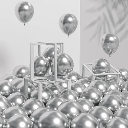 120Pcs 5 Inch Metallic Silver, Small Chrome Silver Latex Balloons for Graduation Wedding Baby Shower Disco Birthday Party Decorations