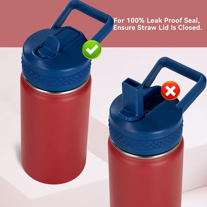 12 Oz Kids Water Bottle, Toddler Water Bottle with Straw, Boys&Girls Bottle for School, 304 Stainless Steel Vacuum Insulated Bottle for Kids, Bpa-Free, Leak-Proof, Blue Red