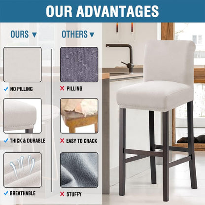 100% Waterproof Bar Stool Cover Stretch Counter Stool Pub Chair Slipcover for Dining Room Removable Soft Thick Solid Fleece Fabric Bar Stool Slipcovers Set of 2, Ivory