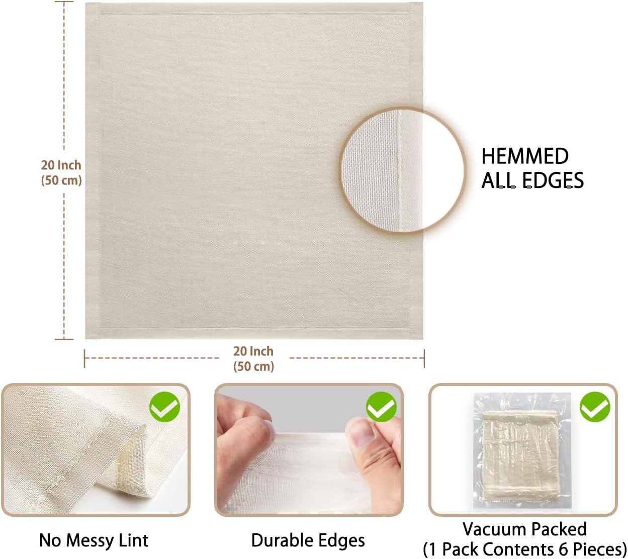 Cheese Cloths, 6PCS, Grade 100,20X20Inch Hemmed Cheese Cloth Fabric Reusable Fine Mesh Cloth, 100% Cotton Unbleached Precut Muslin Cheesecloth for Straining, Cooking, Yogurt, Juicing