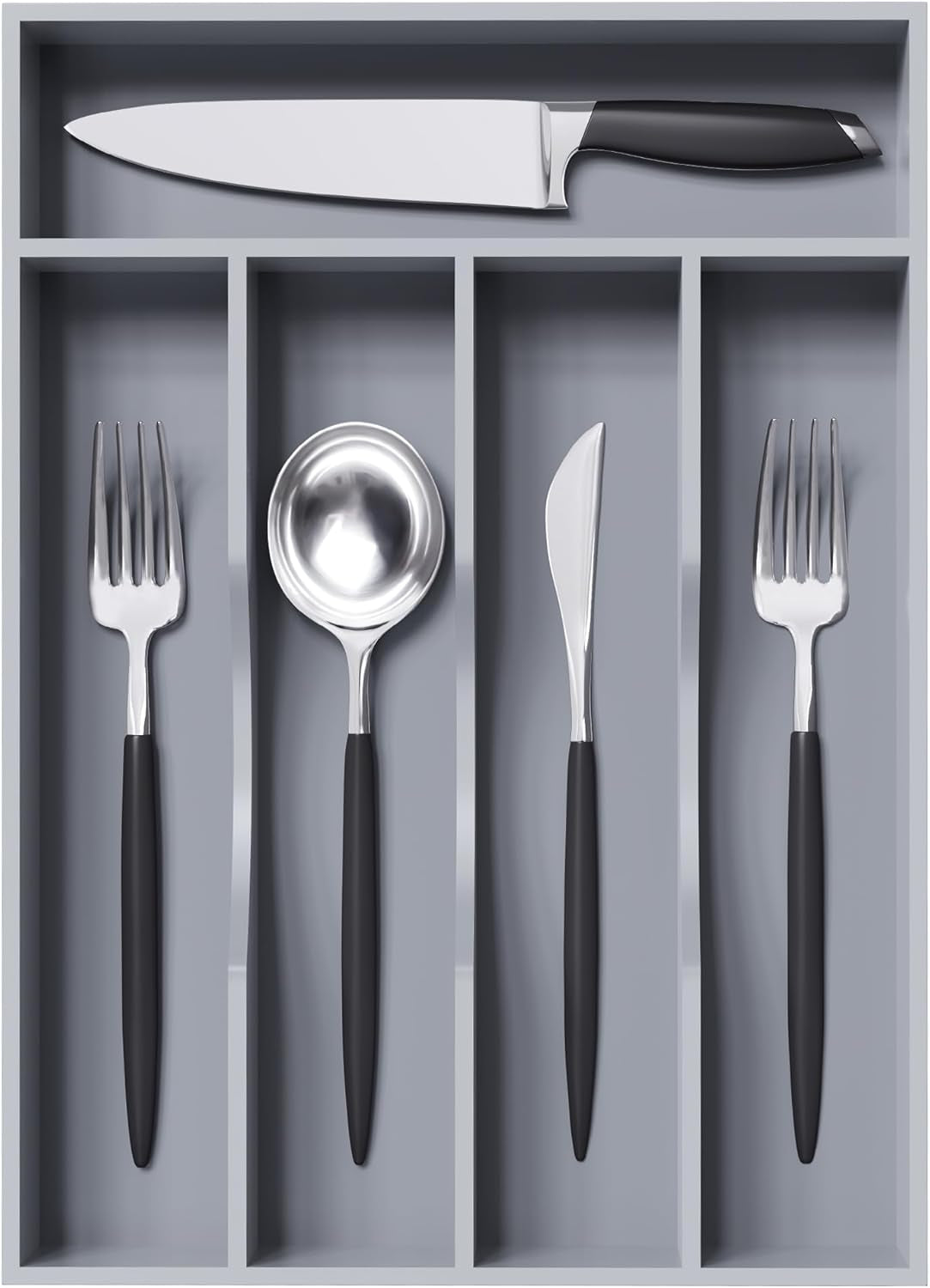 Gray Silverware Organizer 10 in Utensil Organizer Silverware Tray for Drawer Cutlery Flatware Organizer for Kitchen Bamboo Wood