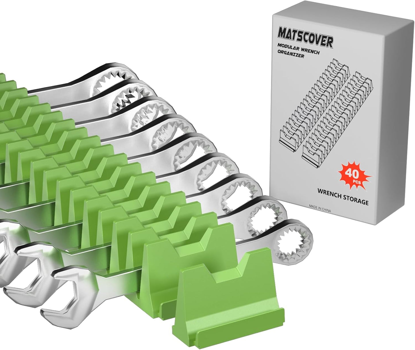 40PCS Modular Wrench Organizer Wrench Holder - Wrench Tool Organizers for Tool Drawer Storage, Wrench Storage Set with Metric & SAE Label, Wrench Rack Tool Gift for Professional Mechanics Men, Green
