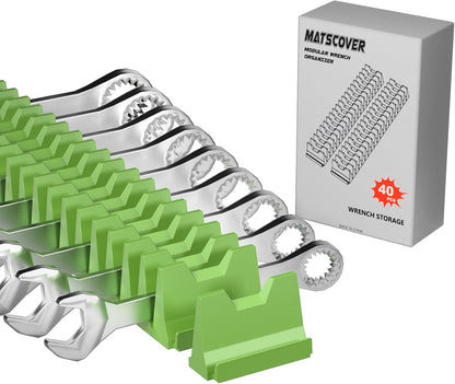 40PCS Modular Wrench Organizer Wrench Holder - Wrench Tool Organizers for Tool Drawer Storage, Wrench Storage Set with Metric & SAE Label, Wrench Rack Tool Gift for Professional Mechanics Men, Green