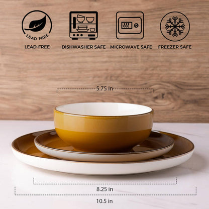 18-Piece Stoneware Dinnerware Set for 6 - Ceramic Plates and Bowls, Dishwasher and Microwave Safe