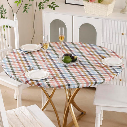 Round Vinyl Fitted Tablecloth with Flannel Backing Elastic Edge Design Table Cover Waterproof Oil-Proof PVC Table Cloth Stain-Resistant Best for 32"-36" Round