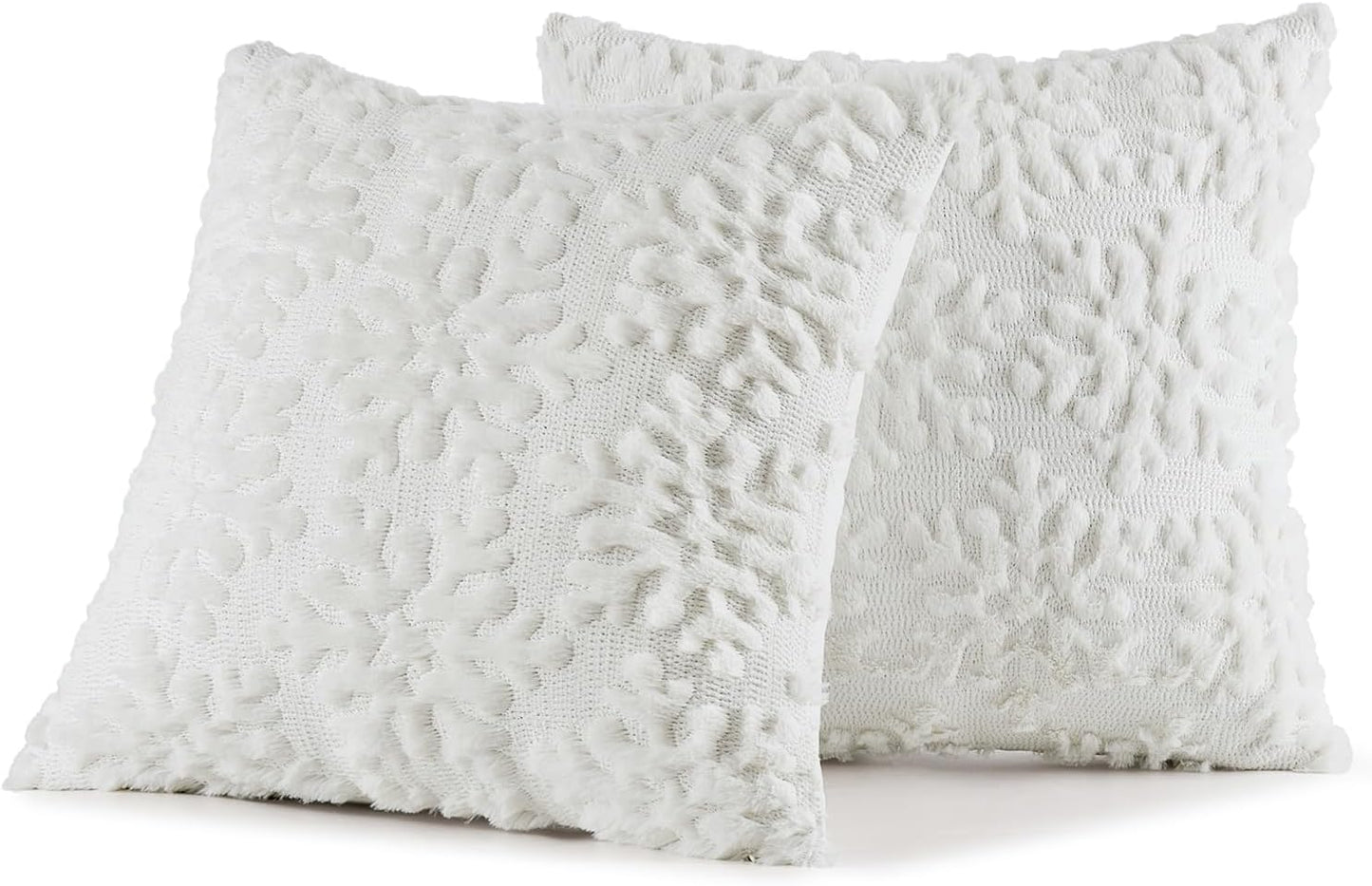 Christmas Pure White Throw Pillow Covers Snowflakes Decorative 18×18 Inch Faux Wool Winter Festival Couch Pillow Covers Set of 2 Farmhouse Holiday Home Decors for Sofa Livingroom Bed