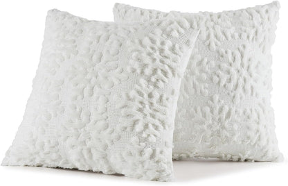 Christmas Pure White Throw Pillow Covers Snowflakes Decorative 18×18 Inch Faux Wool Winter Festival Couch Pillow Covers Set of 2 Farmhouse Holiday Home Decors for Sofa Livingroom Bed