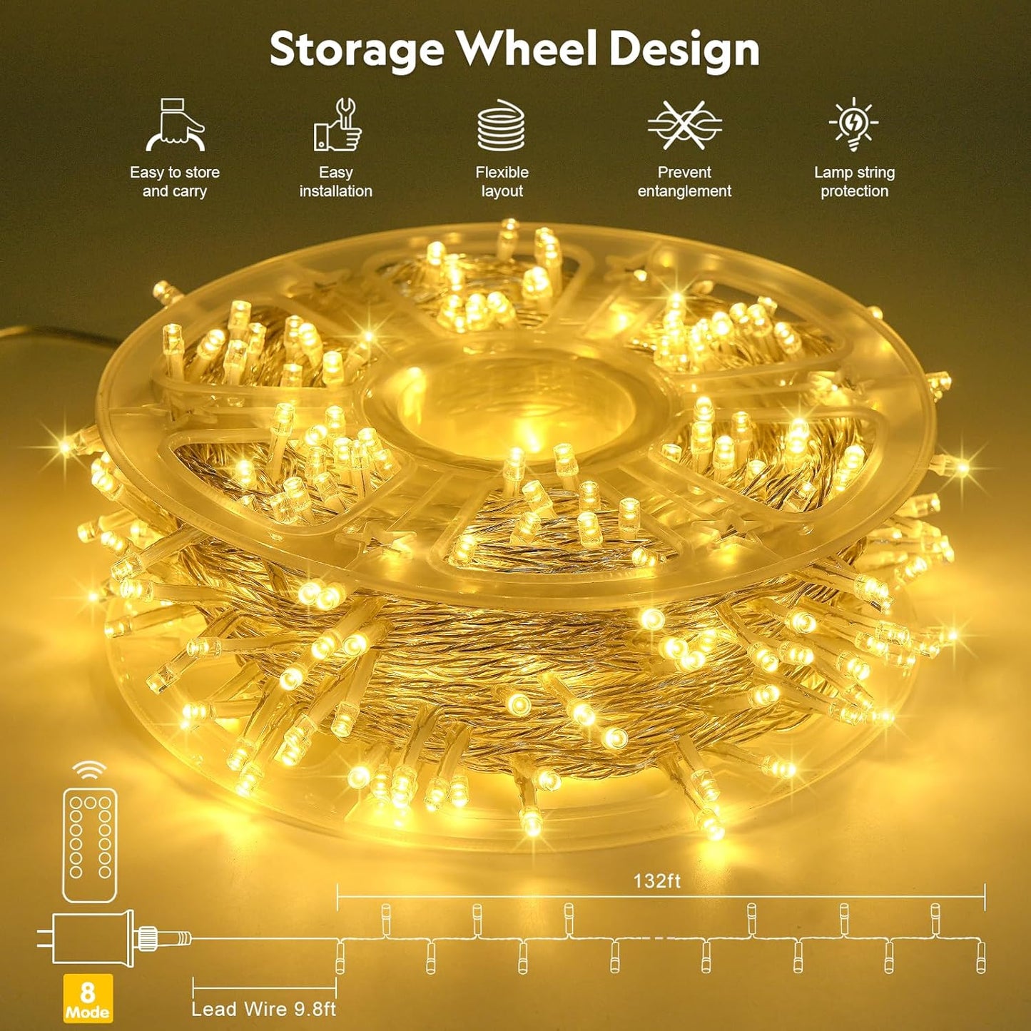 400 LED String Lights Indoor Outdoor Waterproof, 132 Ft Warm White Christmas Lights Plug in with Remote, 8 Modes Led String Lights for outside Patio Holiday Party Bedroom Classroom Decor