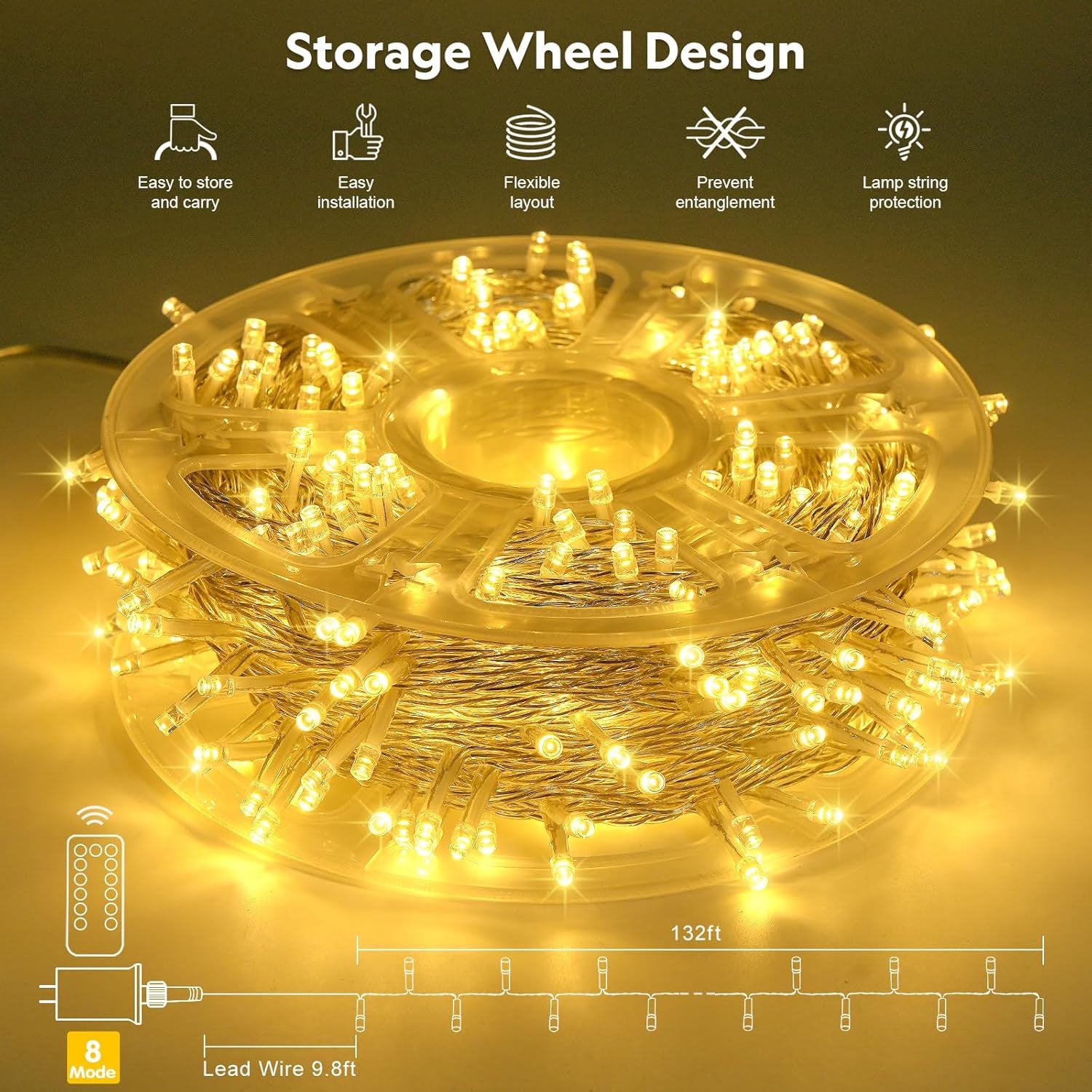 400 LED String Lights Indoor Outdoor Waterproof, 132 Ft Warm White Christmas Lights Plug in with Remote, 8 Modes Led String Lights for outside Patio Holiday Party Bedroom Classroom Decor
