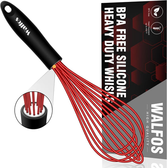 Silicone Whisk,12 Inch Red Whisk,Whisks for Cooking Non-Scratch Coated Kitchen Whisks.Perfect for Blending, Whisking, Beating, Frothing & Stirring.Dishwasher Safe.(1Pcs)