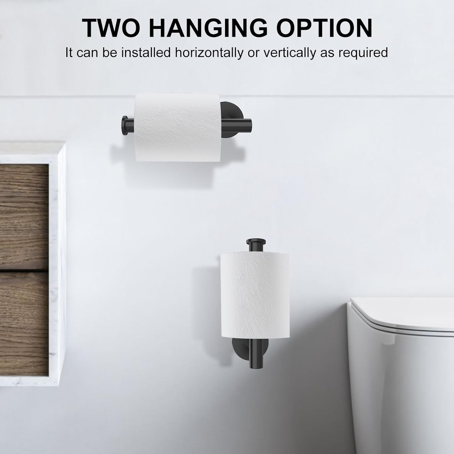 Toilet Paper Holder Wall Mount Screw-In Matte Black Bathroom Toilet Paper Roll Holders Stainless Steel Tissue Holder for Bathroom Hardware Accessories, Drill Hole