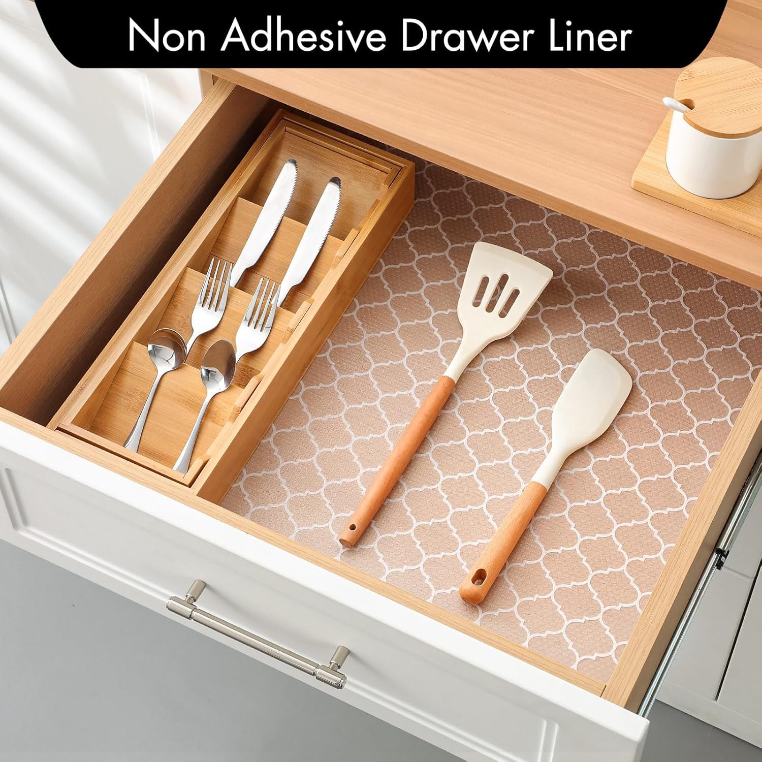Shelf Liner for Kitchen Cabinets – Non-Adhesive Waterproof Drawer Liner – Durable EVA Material Easy-To-Cut Shelf Paper for Refrigerator, Cupboard, Dresser with Modern Pattern (17.7"W X 78.7"L)