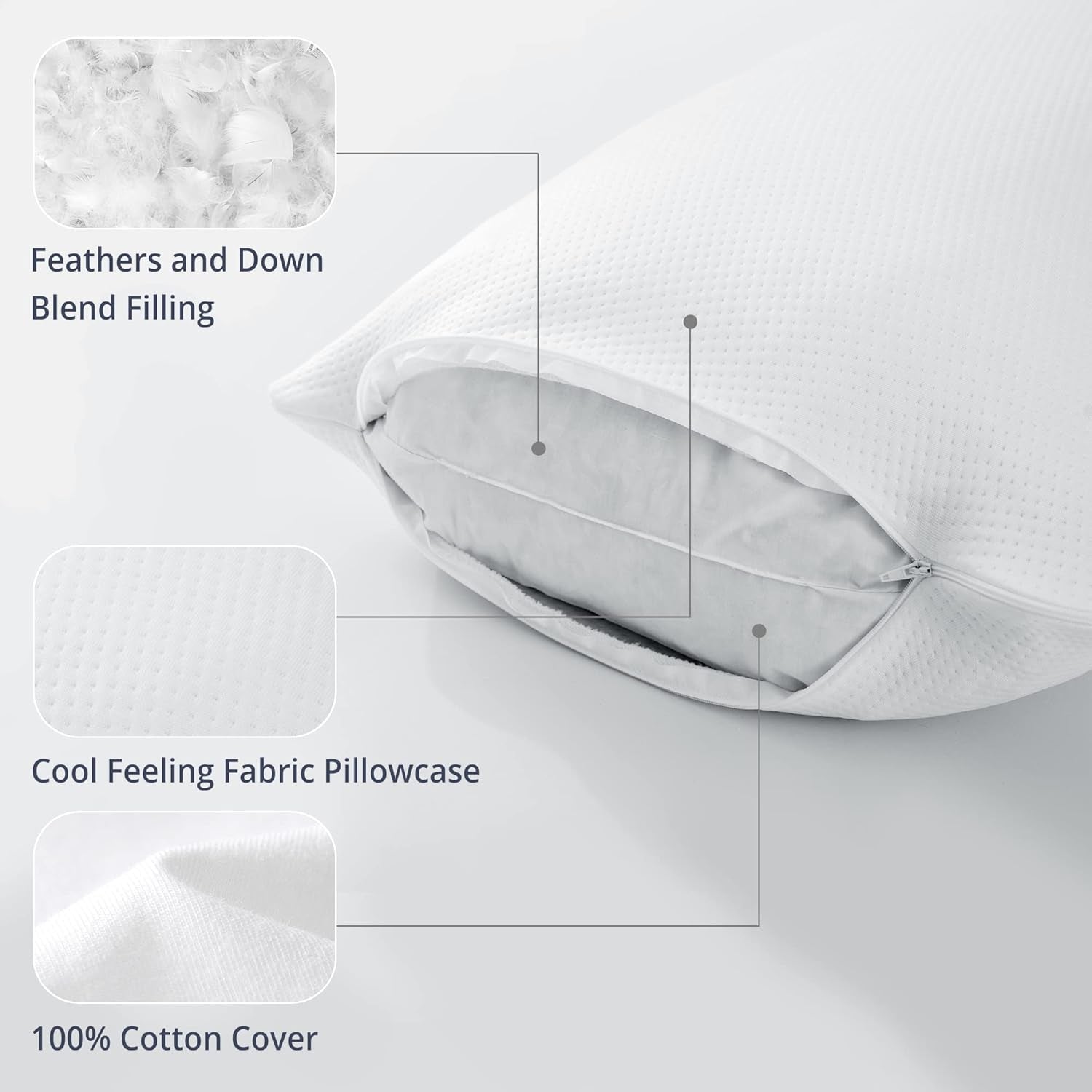 ® Cooling Goose Feathers down Pillows for Sleeping, Hotel Quality Chill Pillow with Removable Pillowcase, White, Standard Size, 20X26 Inches, 1 Pack