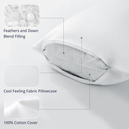 ® Cooling Goose Feathers down Pillows for Sleeping, Hotel Quality Chill Pillow with Removable Pillowcase, White, Standard Size, 20X26 Inches, 1 Pack