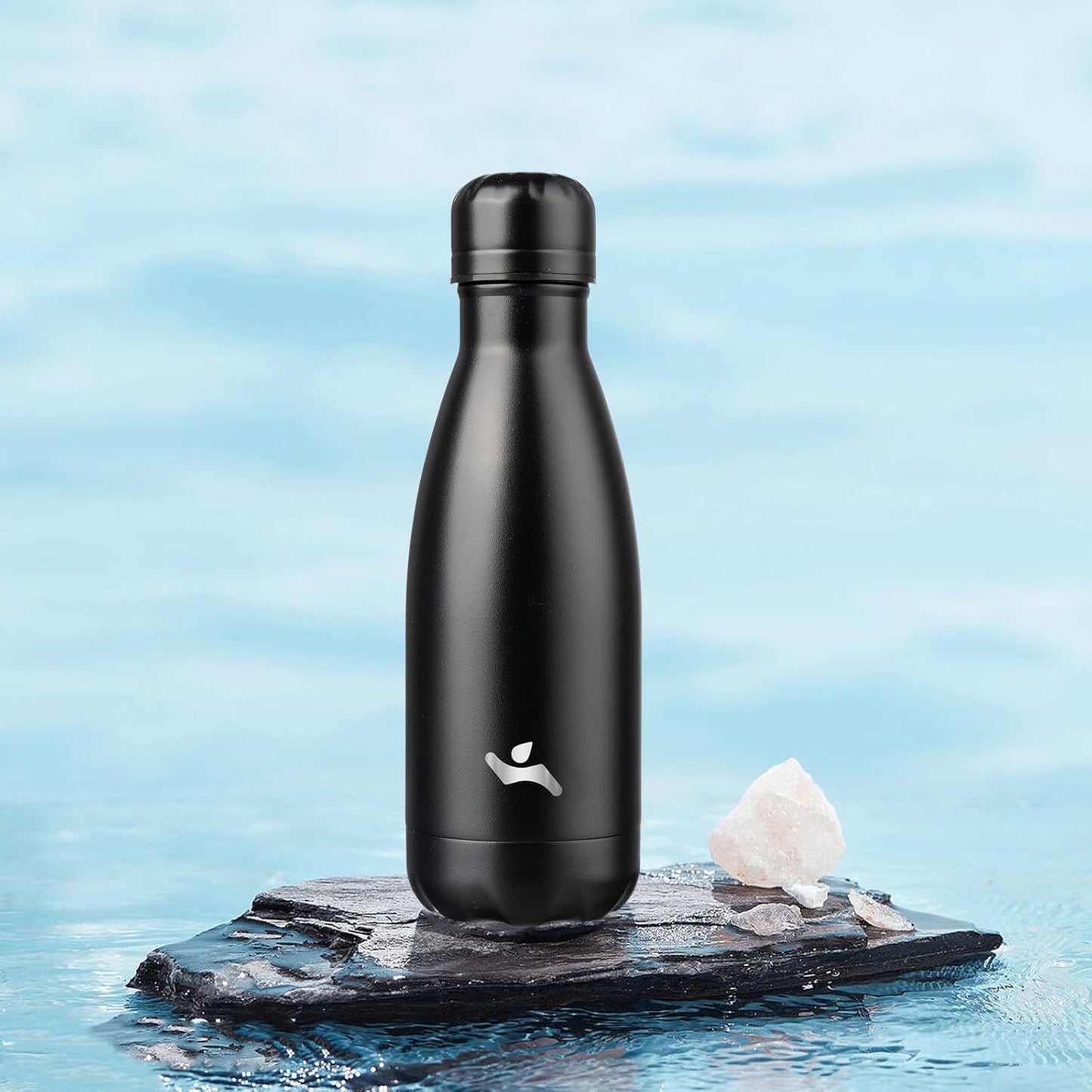 Insulated Water Bottles,12 Oz Double Wall Stainless Steel Vacumm Metal Flask for Sports Travel,Midnight Black