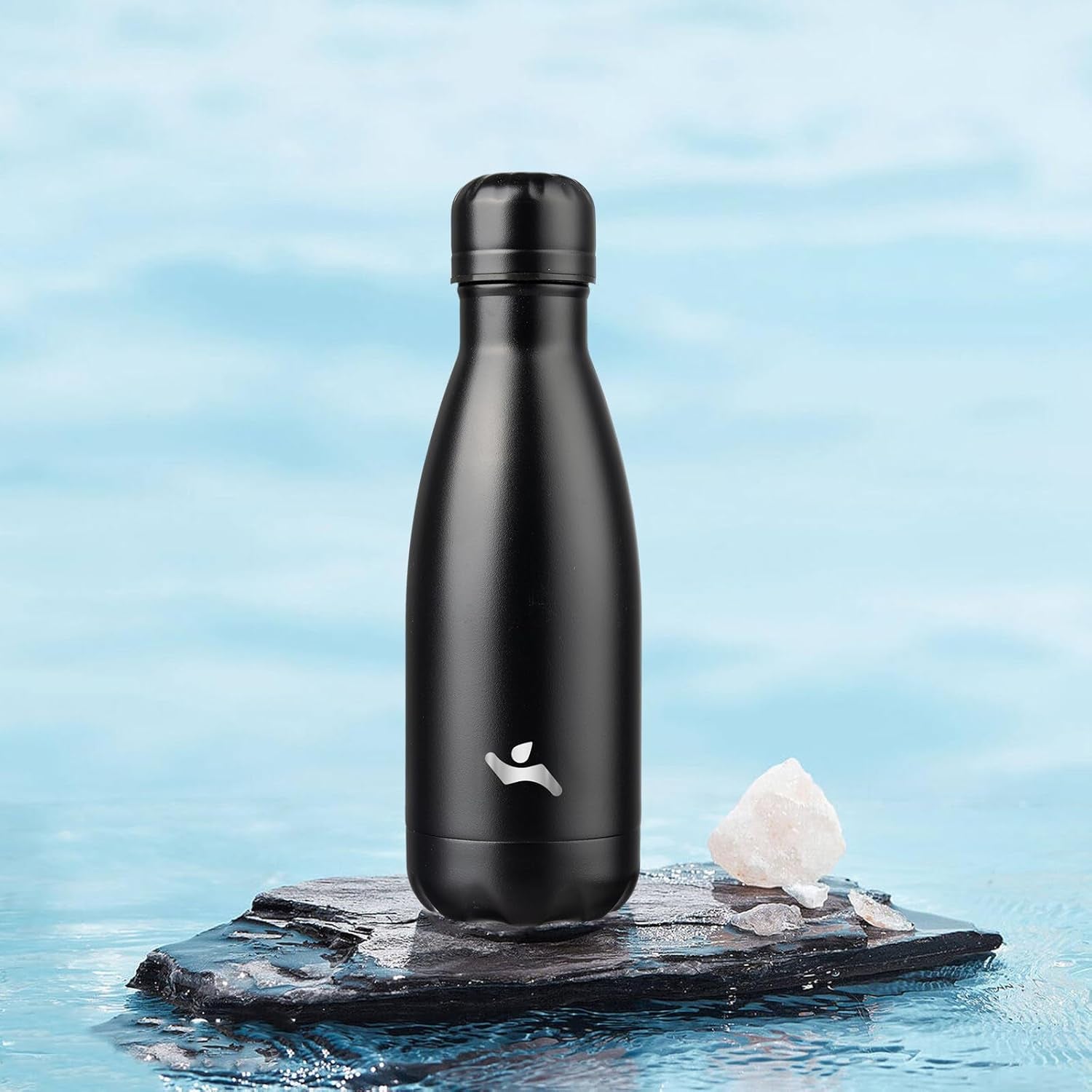Insulated Water Bottles,12 Oz Double Wall Stainless Steel Vacumm Metal Flask for Sports Travel,Midnight Black