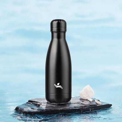 Insulated Water Bottles,12 Oz Double Wall Stainless Steel Vacumm Metal Flask for Sports Travel,Midnight Black