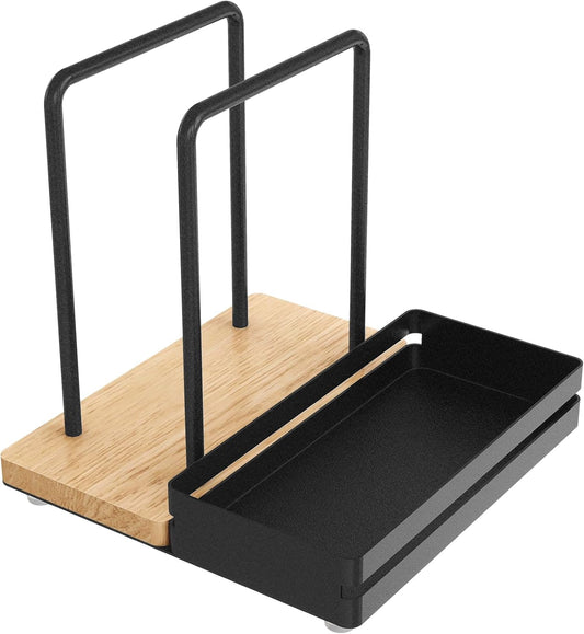 Napkin Holder, Wood Metal Napkin Holder for Table with Salt and Pepper Shakers Caddy, Standing Paper Napkin Dispenser for Kitchen Dining Countertop Decor, Wood & Metal Base, Black