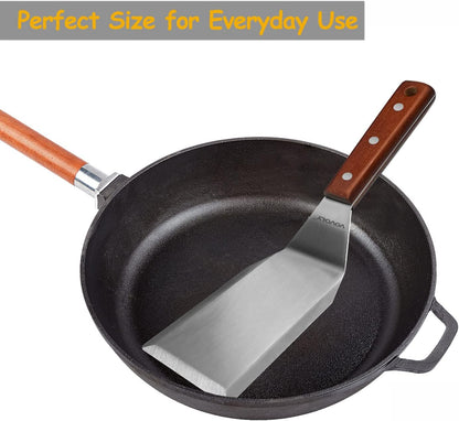 Professional Metal Spatula for Cast Iron Skillets and Flat Top Grills, Full Tang Wooden Handle,1.8Mm Thick Stainless Steel Blade, Smash Burger Spatula Turner for Flipper, Cooking, BBQ, 4.7 X 2.7 Inch
