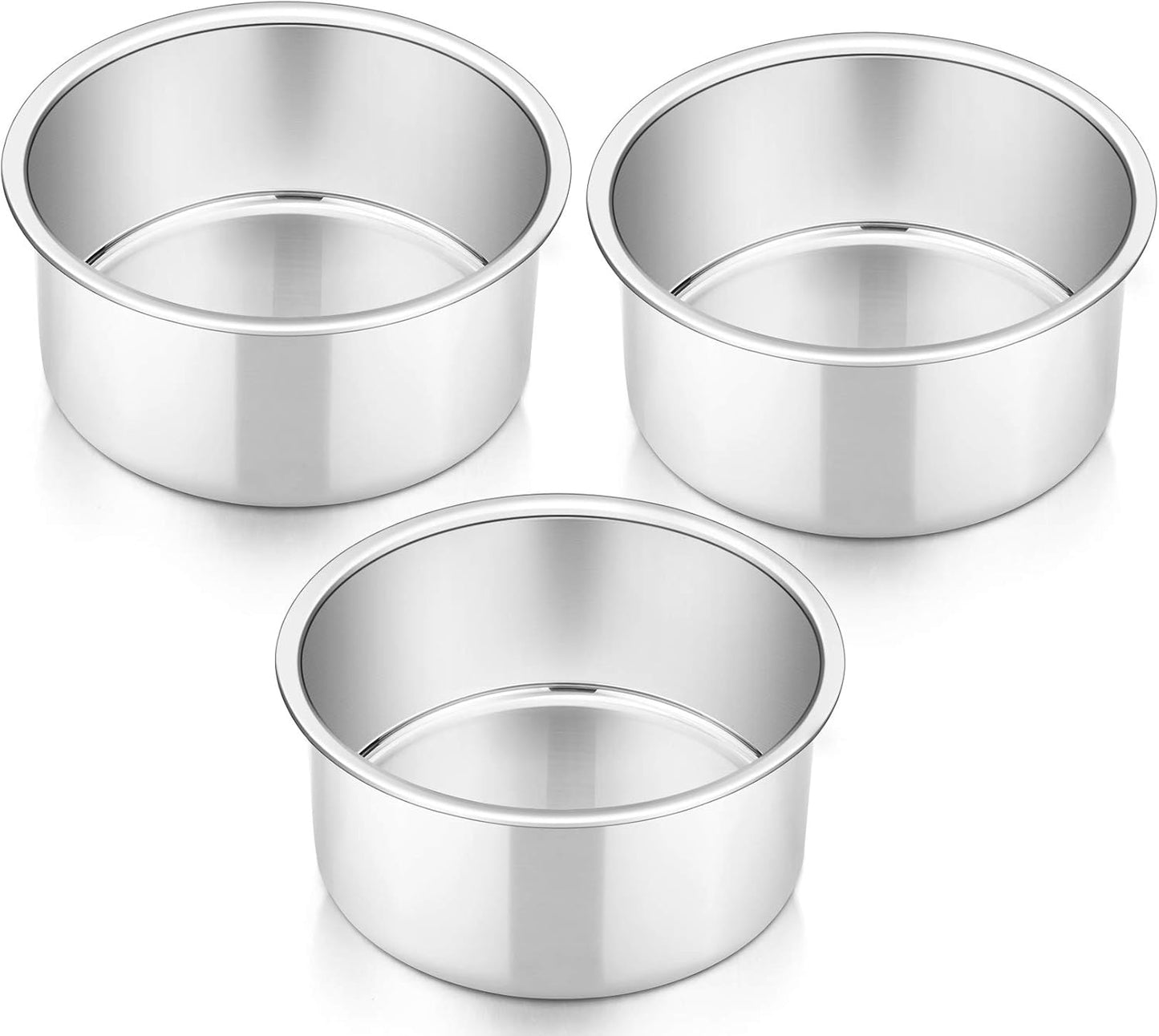 4 Inch round Cake Pan Set of 3, Stainless Steel round Baking Layer Pans Bakeware for Layer Birthday Cake, Fit Oven/Pots/Pressure Cooker, Leakproof & Dishwasher Safe, Silver