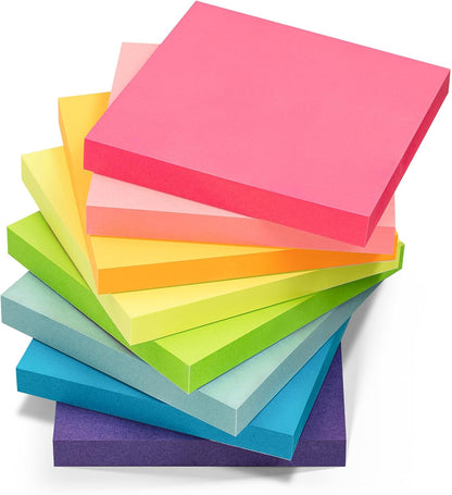 Sticky Notes 3X3 Inches Bulk 8 Pack Colored Self-Stick Pads, Colorful Sticky Notes 80 Sheets/Pad, Easy to Post for Office Supplies, School, Home