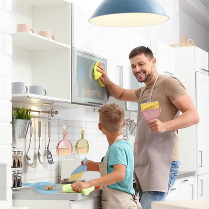 3PCS Mini Broom and Dustpan Set for Home, Car, Kitchen, Table, Kids - Durable Plastic Bristles, Handheld, Hangable, 3 Colors