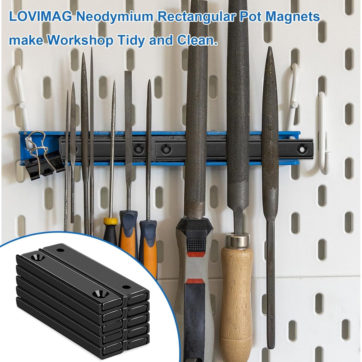 Neodymium Rectangular Pot Magnets 80Lbs, 60X13.5X5Mm Strong Bar Magnets with Countersunk Hole, Rare Earth Magnet for Mounting,Cabinet Magnet for Magnetic Door Catch, Black Pack of 6