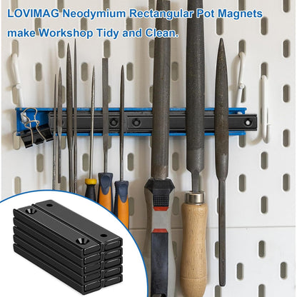 Neodymium Rectangular Pot Magnets 80Lbs, 60X13.5X5Mm Strong Bar Magnets with Countersunk Hole, Rare Earth Magnet for Mounting,Cabinet Magnet for Magnetic Door Catch, Black Pack of 6