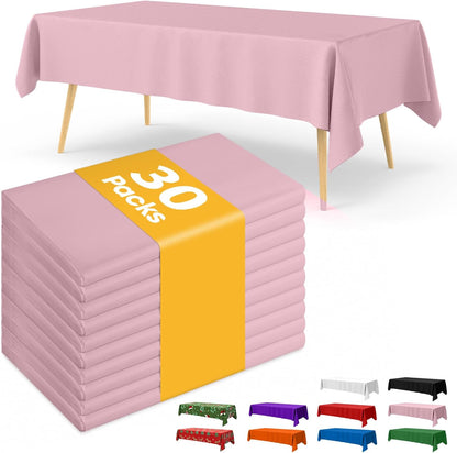 Pink Plastic Table Cloth - 30 Pack 54" × 108" Rectangle Disposable Tablecloths for 6FT Tables, Waterproof Table Cover for Party, Holiday & Gathering Use