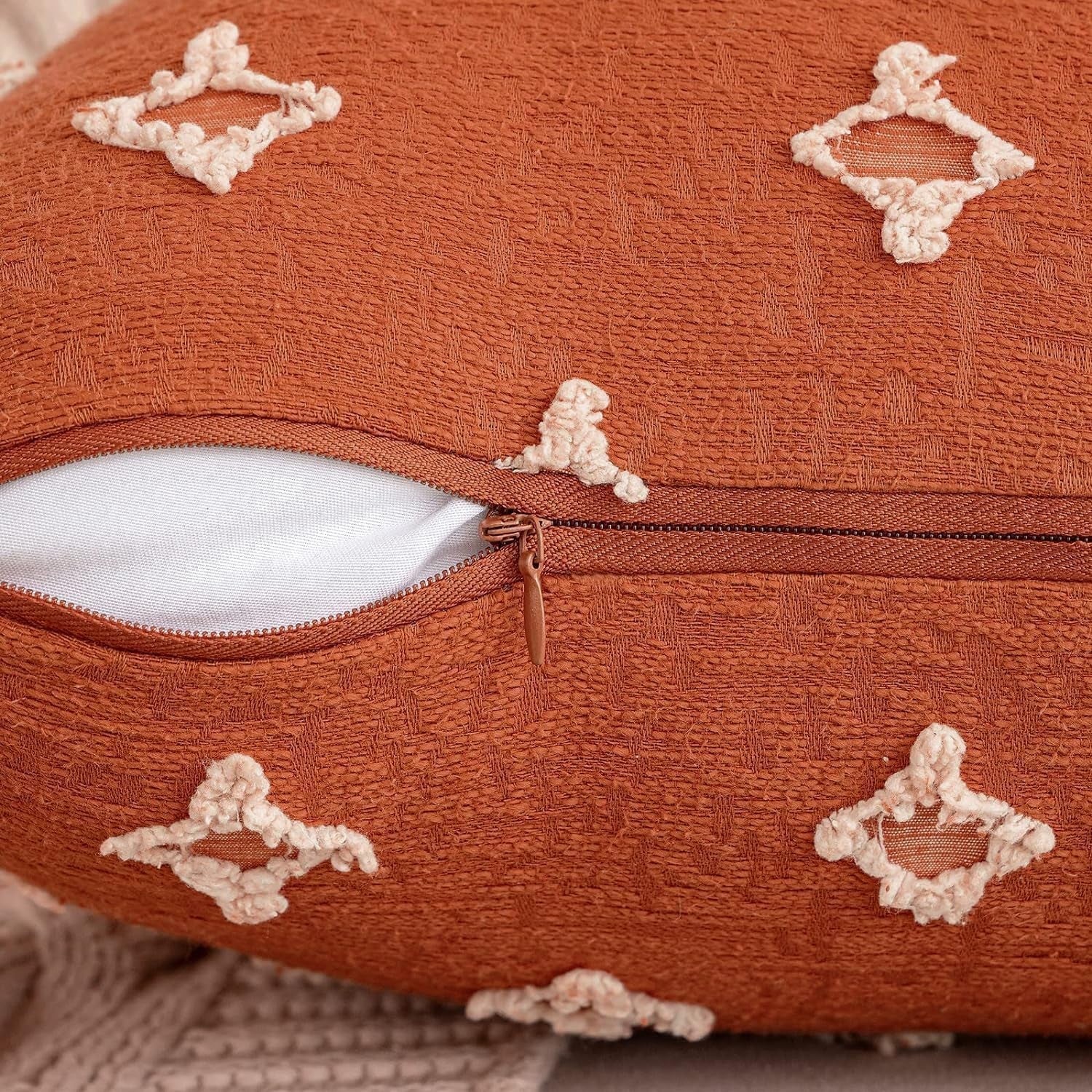 Set of 2 Decorative Throw Pillow Covers Rhombic Jacquard Pillowcase Fall Soft Square Cushion Case for Couch Sofa Bed Bedroom Living Room, 18X18 Inch, Burnt Orange