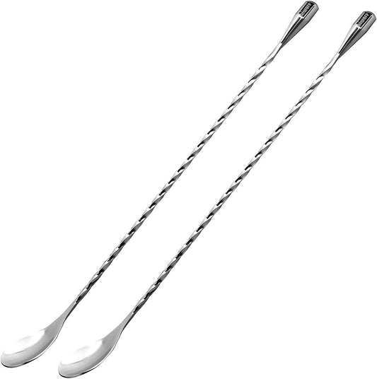 12-Inch Bar Spoon, Set of 2, Stainless Steel Mixing Spoons, Spiral Pattern Bar Cocktail Shaker Spoon