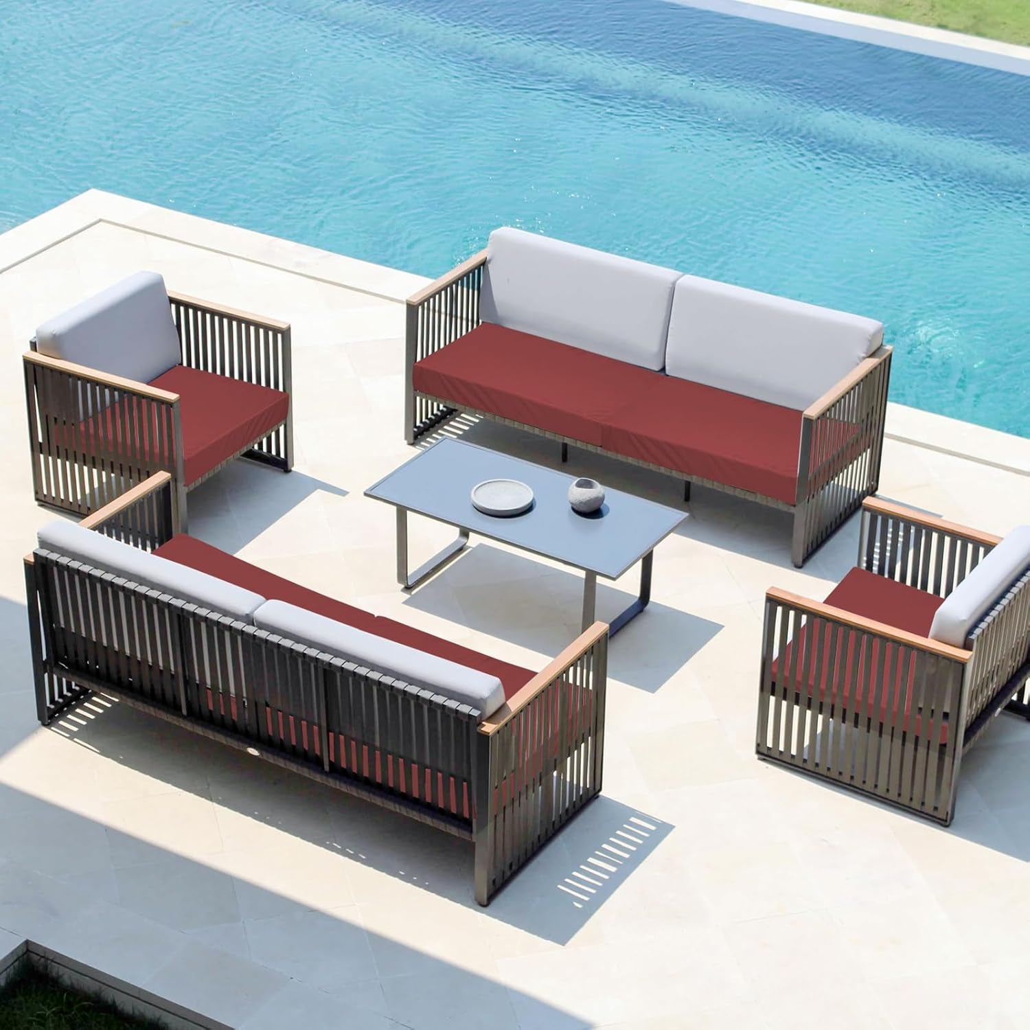 Waterproof Patio Cushion Covers ONLY Cover 22X20X4 Inch 2 Pack Replacement Non-Slip Outdoor Seat Cushion Slipcover with Zipper. Wine