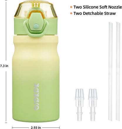 Water Bottle with Straw 14Oz Insulated Water Bottles Reusable Stainless Steel Metal Thermo with Leak Proof Lockable Lid and Carry Handle,Lime