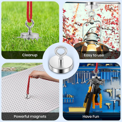 Neodymium Fishing Magnets with 300 lbs Pulling Force, Durable Rare Earth Magnets Featuring Countersunk Eyebolt for Retrieval in Water and Outdoor Environments - 1.97 Inch