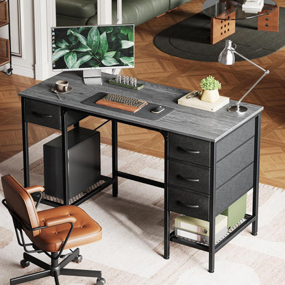 47-Inch Executive Computer Desk with Four Drawers and Mesh Shelf - Versatile Office and Gaming Workstation for Home, Study, and Bedroom, Grey