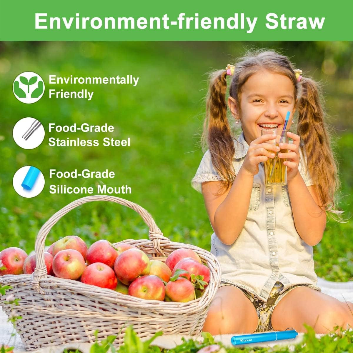 4Packs Reusable Straws, Metal Straw with Silicon, Travel Drinking Straws with Case, Keychain, Cleaning Brushes, Silicon Pcs Perfect for Travel, Gifts (20 PCS) Blue-Black-Rose Gold-Silver