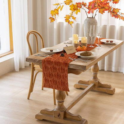 Fall Table Runner Rust Terracotta Soft Plush Faux Fur Velvet Pumpkin Autumn Harvest Cloth Dining Centerpiece Decor for Home Kitchen Decoration 13 X 48 Inch