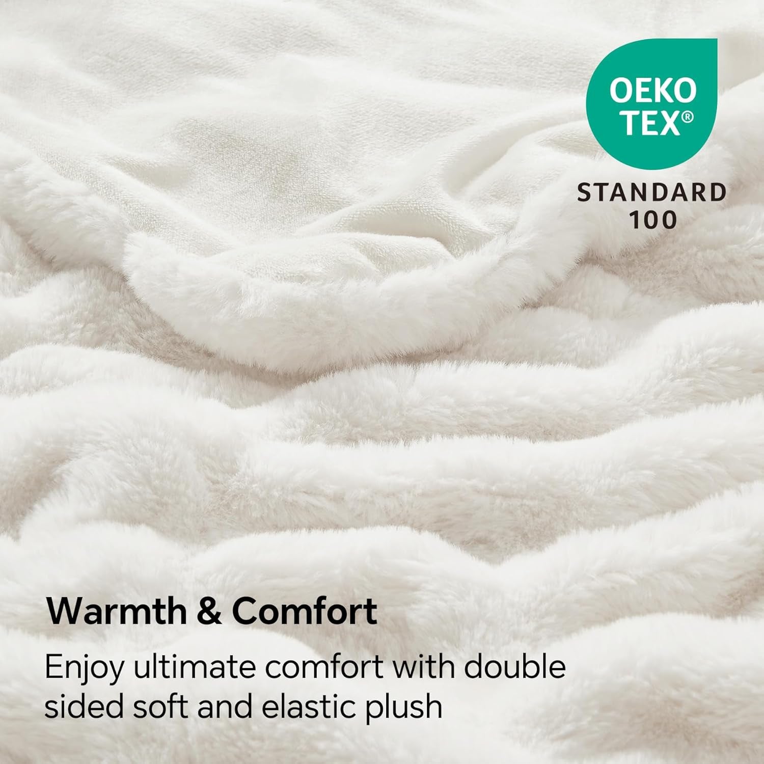 Faux Fur Throw Blanket for Couch, Soft and Cozy Boho Ruched Fluffy Blanket, Warm Plush Fuzzy Faux Rabbit Fur Blanket for Women Gift (Cream, 50"X 60")