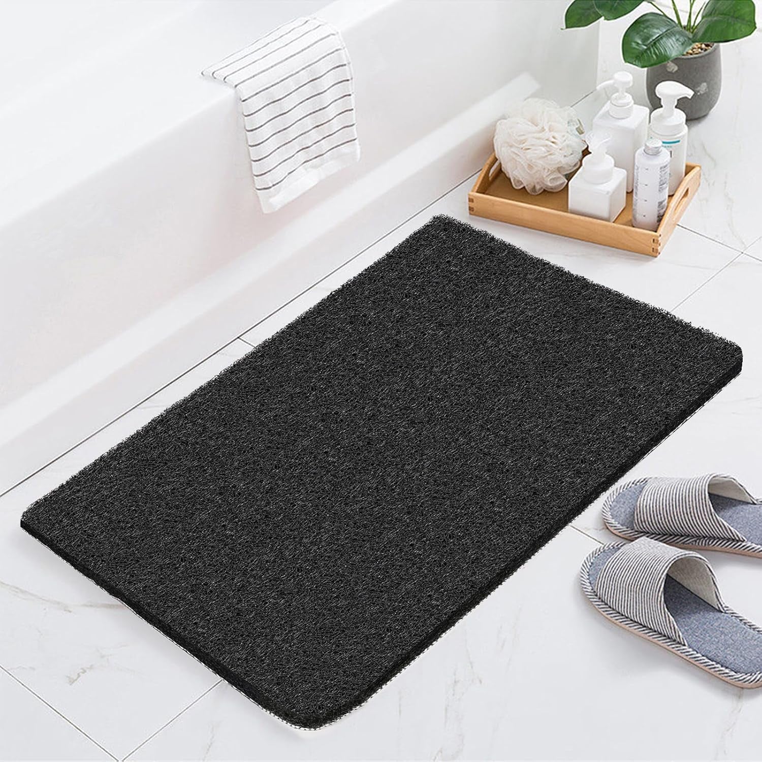 Shower Mats for Showers anti Slip for Elderly, 24'' X 17'' Non Slip Bath Mat for inside Shower, Bath Tub Mats for Bathroom Non Slip for Shower, PVC Loofah Bathroom Mats, Black
