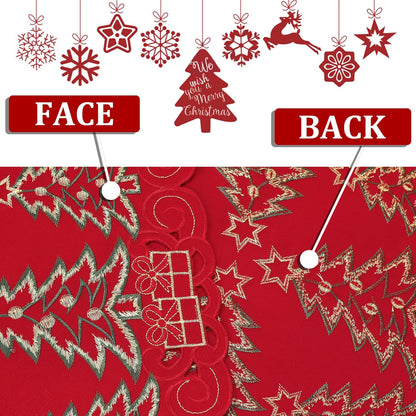 Red Christmas Placemats - 13 X 19 Inch Set of 4, Embroidered Cutwork with Green Christmas Tree and Gifts, Holiday Placemats for Xmas Party Kitchen Decor