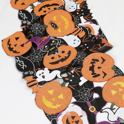 Fall Halloween Table Runner 70 Inches Long, Cutwork Applique Embroidered Pumpkins and Bats Dresser Scarf for Home Dining Holiday Autumn Halloween Thanksgiving Decor, 13 X 70 Inch