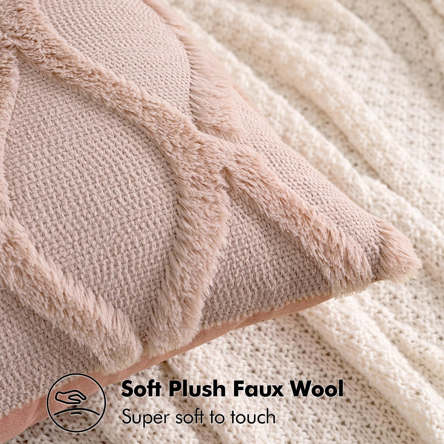 Spring Decorative Throw Pillow Covers Blush Pink 18X18 Inch Set of 2, Soft Plush Faux Wool Couch Cushion Covers Farmhouse Throw Pillows for Couch Bed Sofa Living Room