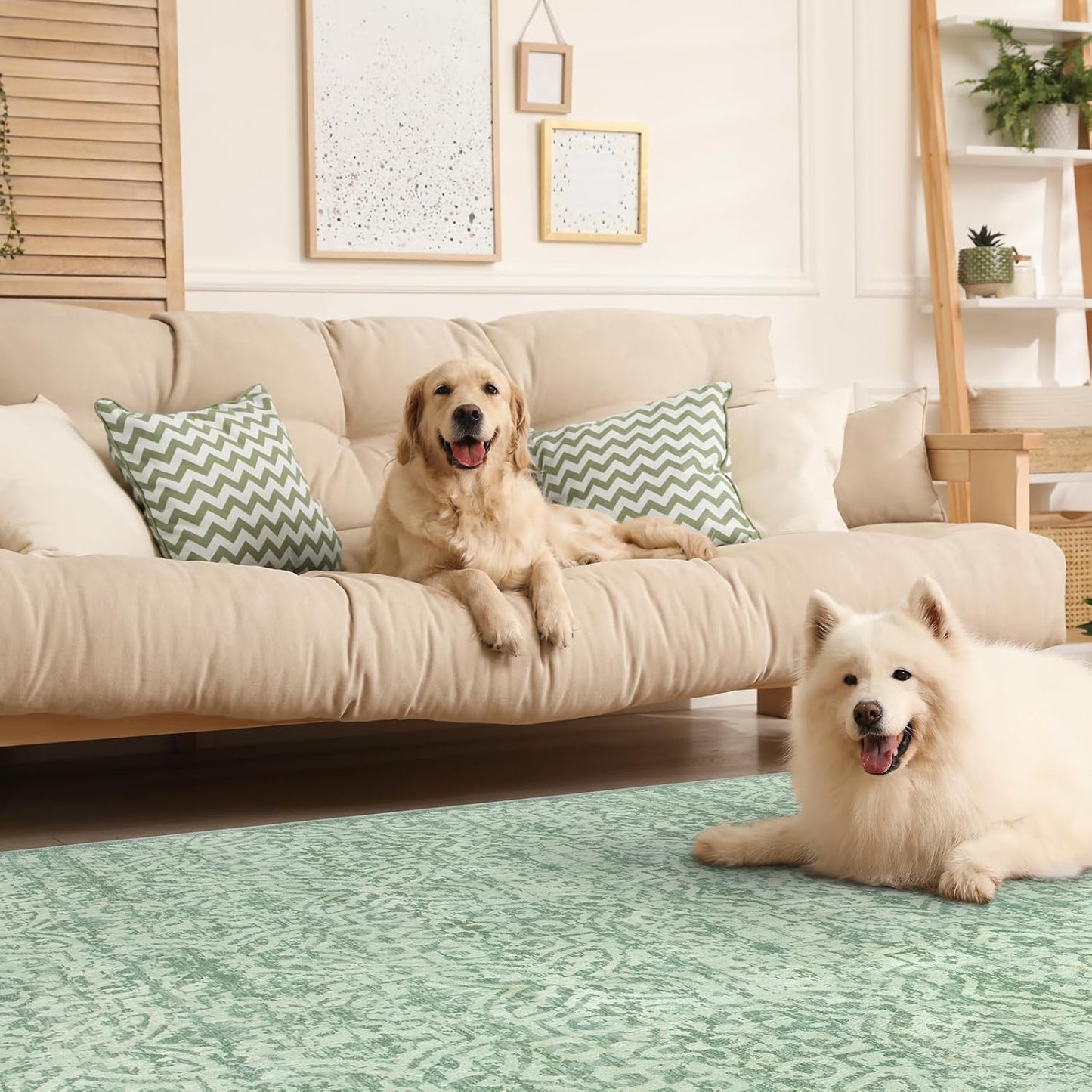 8X10 Sage Green Area Rug, Soft Washable Area Rug Non-Shedding, Non Slip Green Rug Floral Distressed Boho Carpet for Bedroom, Living Room, Dining Room, Office Classroom Decor