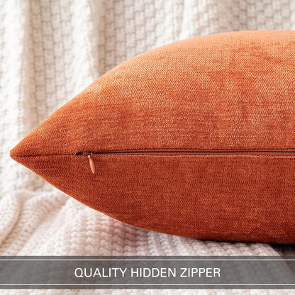 Set of 2 18x18 Inch Burnt Orange Chenille Decorative Pillow Covers for Autumn Home Decor, Ideal for Sofa and Bedroom Living Spaces