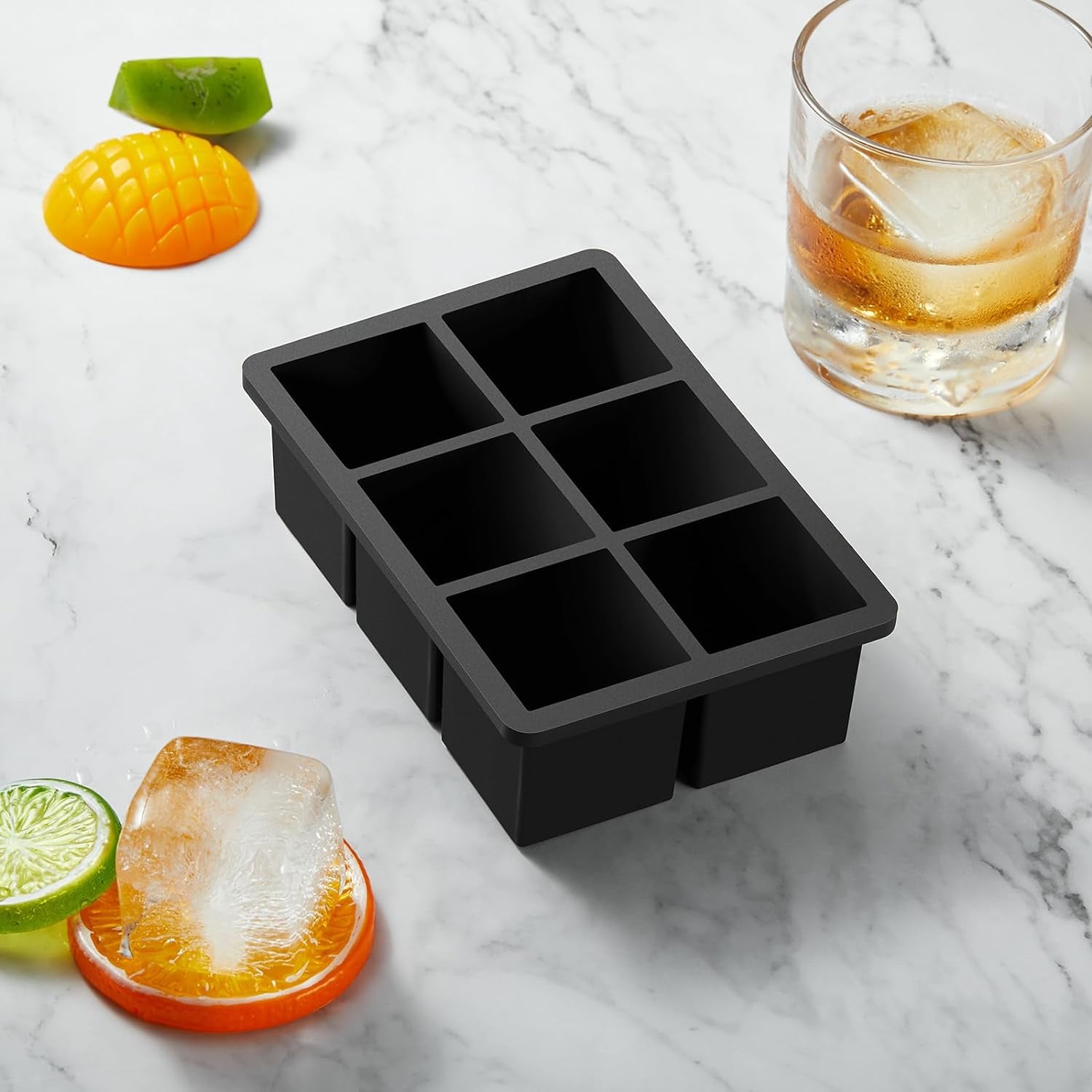 Large Ice Cube Tray with Lid Pack of 2, Stackable 2 Inch Big Silicone Square Ice Cube Mold for Whiskey Cocktails Bourbon Soups Frozen Treats, BPA Free