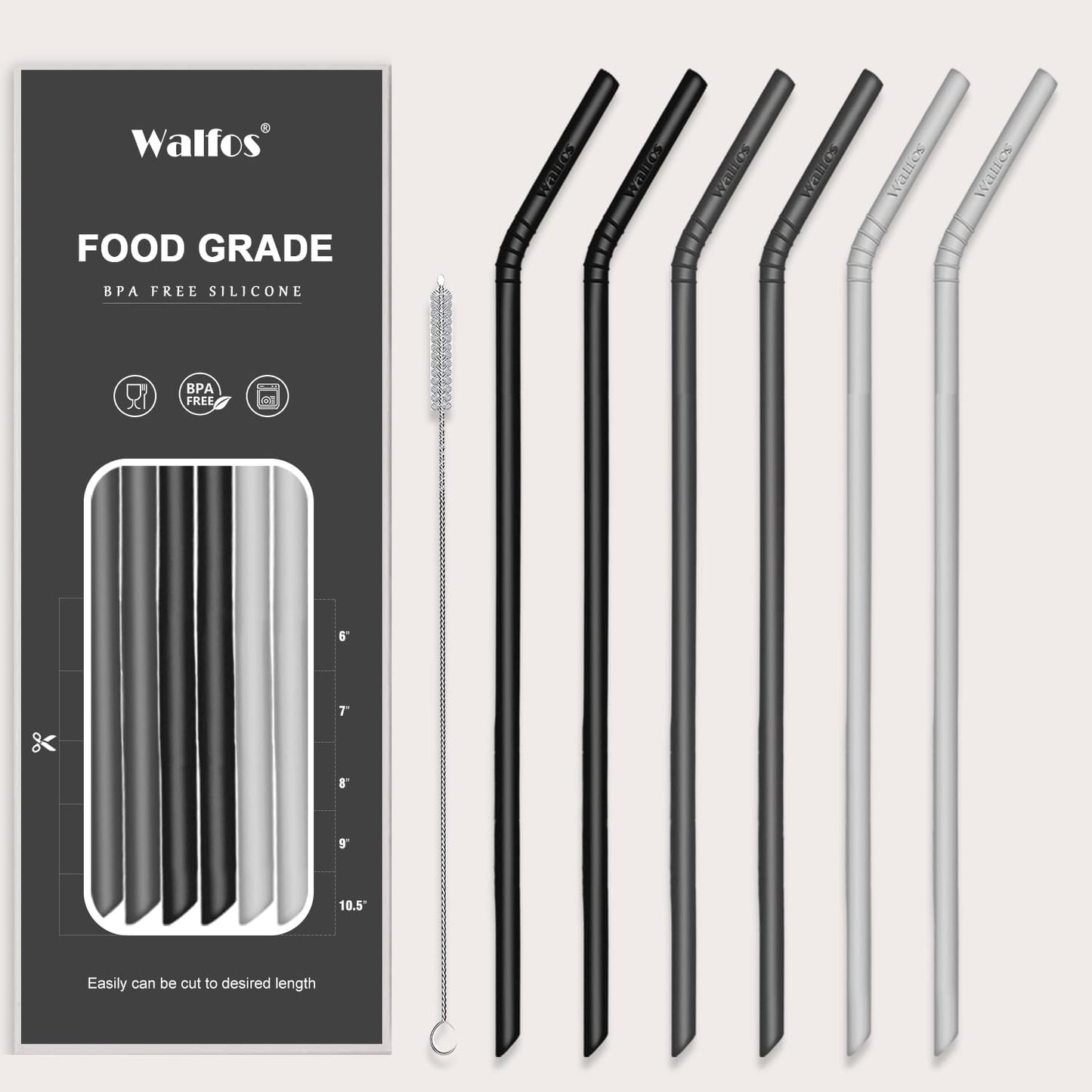 Reusable Silicone Straws -10.5 Inch Flexible Drinking Bendy Straws for Smoothies 20 & 30 Oz Tumblers, BPA Free (6 Pcs + 1 Cleaning Brushes ）