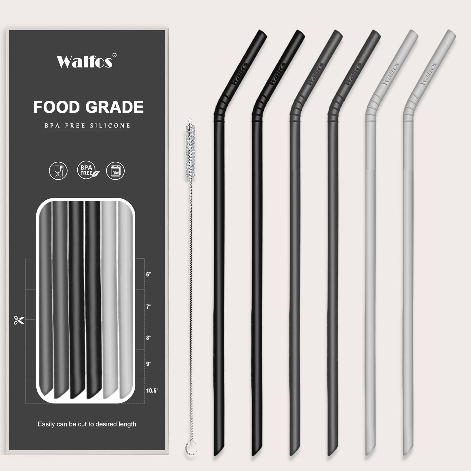 Reusable Silicone Straws -10.5 Inch Flexible Drinking Bendy Straws for Smoothies 20 & 30 Oz Tumblers, BPA Free (6 Pcs + 1 Cleaning Brushes ）