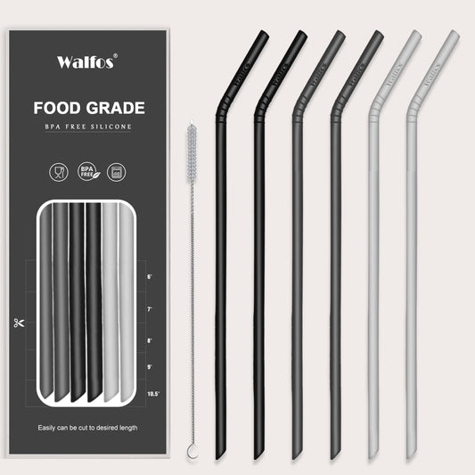 Reusable Silicone Straws -10.5 Inch Flexible Drinking Bendy Straws for Smoothies 20 & 30 Oz Tumblers, BPA Free (6 Pcs + 1 Cleaning Brushes ）