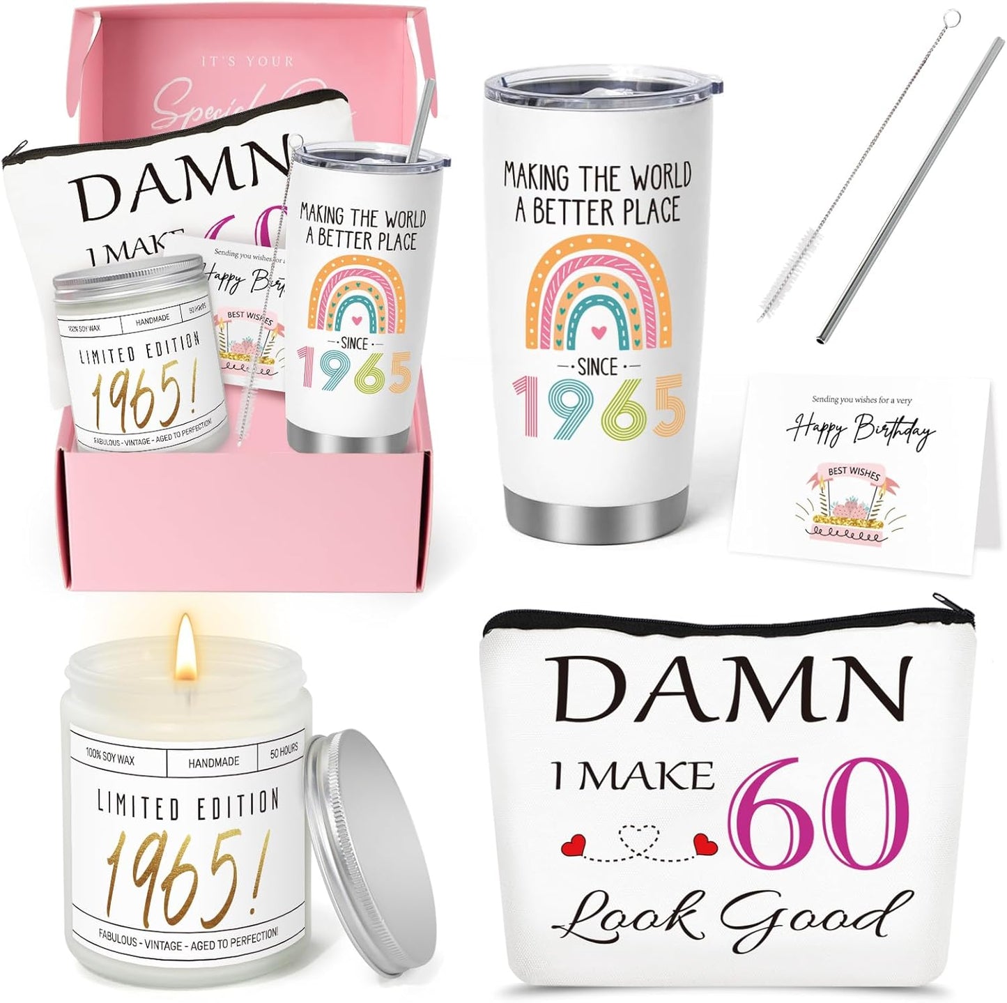 60Th Birthday Gifts for Women, 60Th Birhtday Gifts for Her, Women 60 Gifts, 60Th Gift Baskets, Unique Funny 60Th Birthday Ideas, 60 Years Old Gifts for Sister Friend Mom Wife Coworker Born in 1965