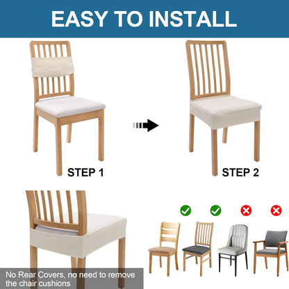 Set of 4 Waterproof Stretch Jacquard Removable and Washable Dining Room Chair Seat Covers, Beige